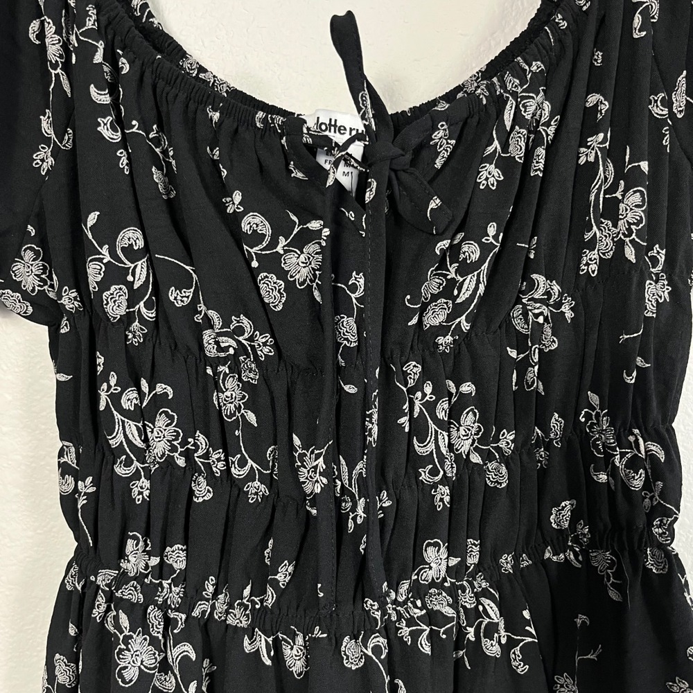 Charlotte Russe Black Floral Puff Sleeve Tiered Mini Dress Medium Coquette - Picture 4 of 8